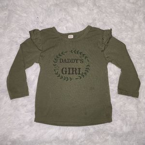 Girls Dark Green Daddy's Girls Long sleeve Ruffle Shirt Size 110 (4T)